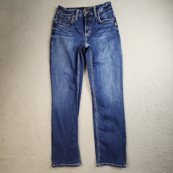 Silver Jeans Denim - Silver Jeans Womens 30x29 Blue Curvy Avery Straight Leg Stretch Dark Wash Faded